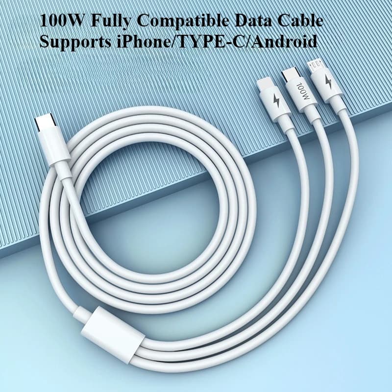 Cavo di ricarica USB 3 in 1 6A 100W per Huawei Honor Micro USB Type-C Cavo di ricarica rapida per iPhone Samsung Xiaomi Cavo dati USB C