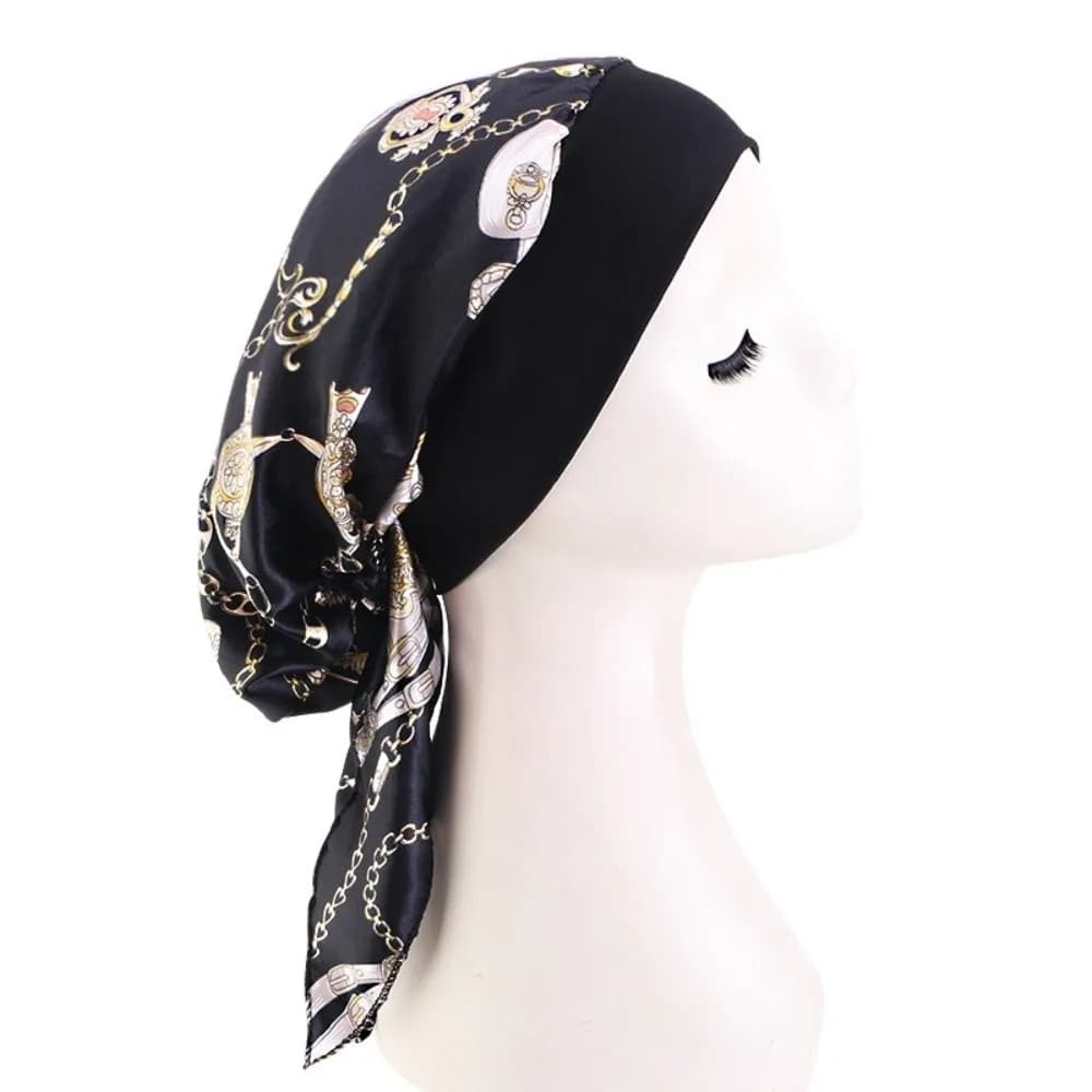 Foulard stampato alla moda pre-annodato, copricapo elastico per perdita di capelli, cappello per chemioterapia, turbante femminile