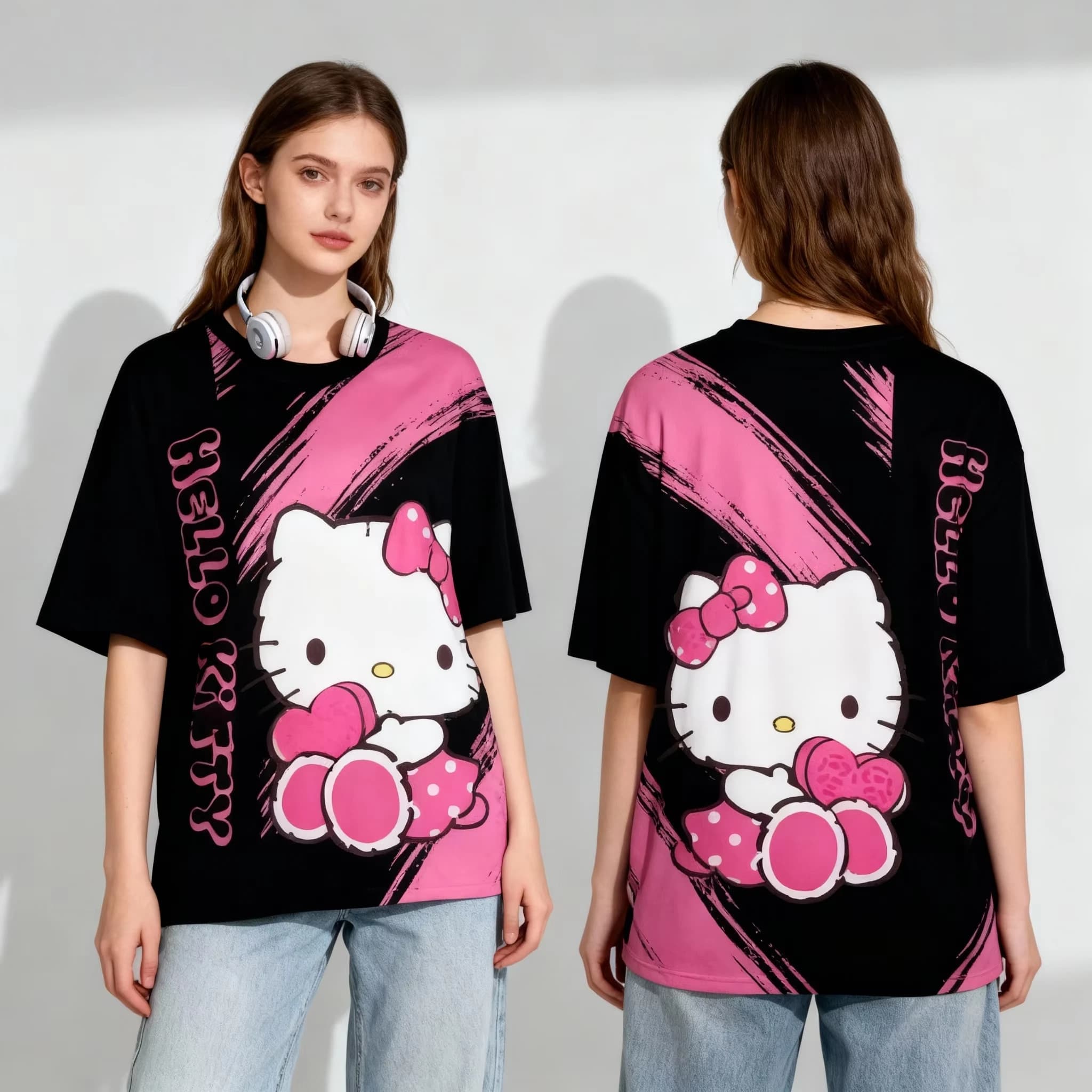 Nuova T-shirt Sanrio Hello Kitty 2026 per Ragazze, Maglietta Estiva Dolce e Cool per Bambini, T-shirt Oversize Casual Sportiva per Uomo e Adulto