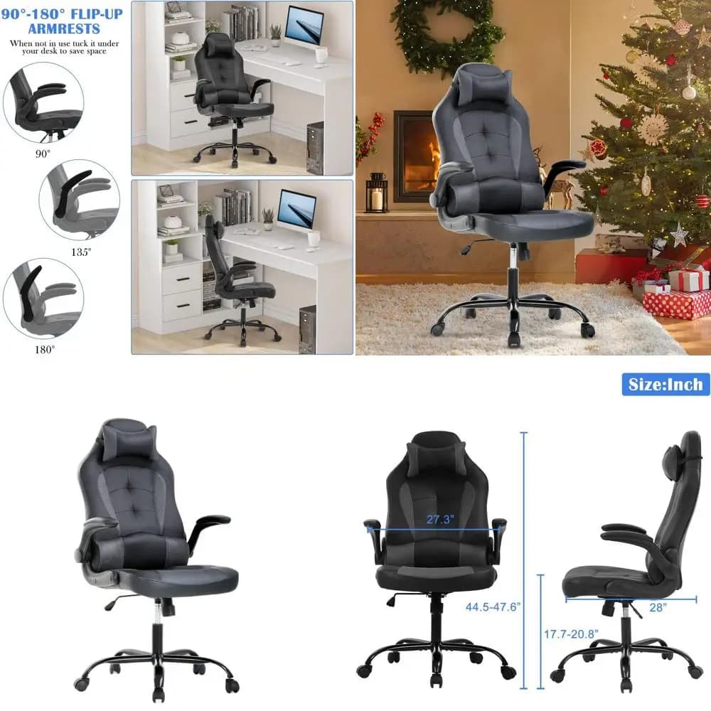 Sedia da Gaming Ergonomica con Schienale Alto, Supporto Lombare e Ruote per Adulti e Adolescenti - Grigia, Regalo di Natale