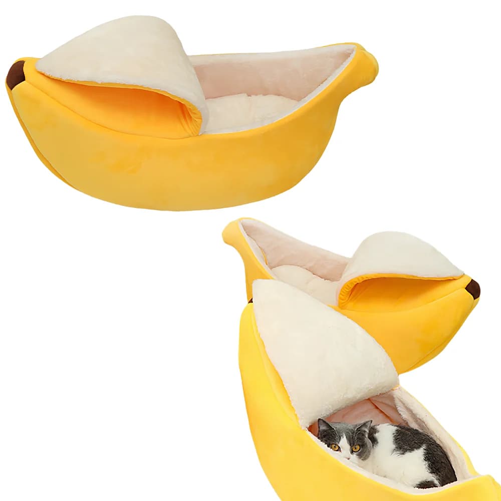 Pet Banana Style Covered Bed, Winter Summer No-Pillow Cat Dog Bed, 4-Season Dog Sleeping Nest, 1PC