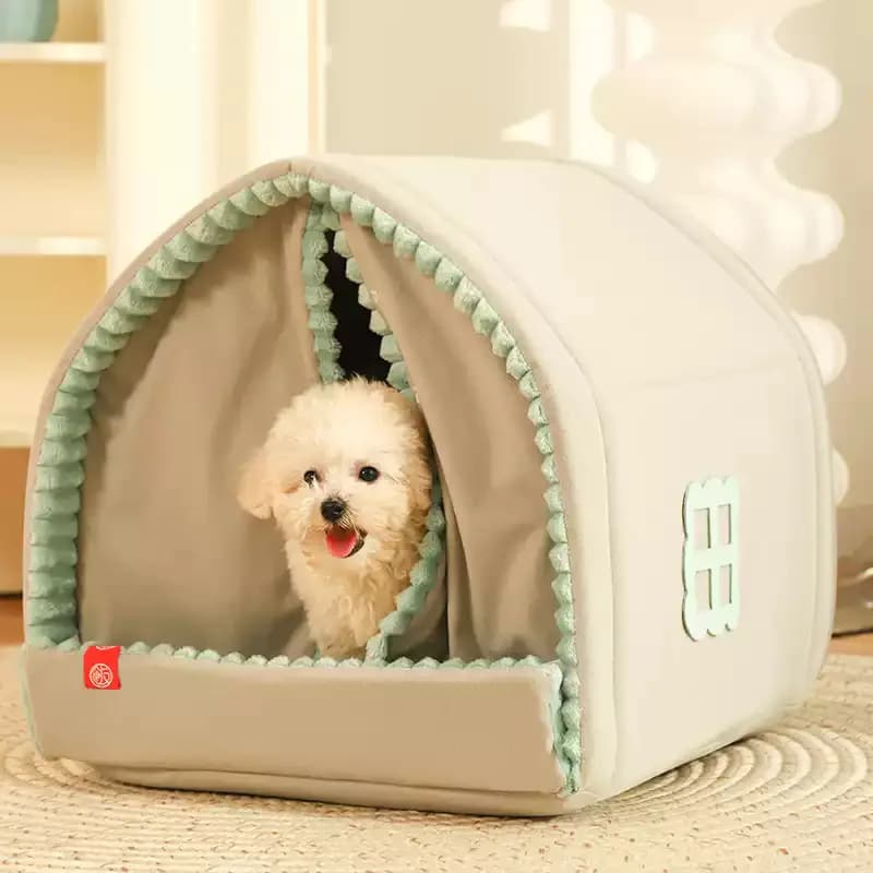 Casetta invernale chiusa calda per cani di piccola taglia, letto per gatti da interno e letto per animali in stile igloo con tappetino in peluche per la stagione fredda