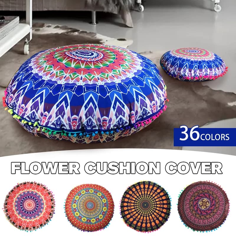 43CM Round Indian Mandala Pattern Pillowcase Bohemian Meditation Floor Pillows Boho style Throw Pouf Cushion Covers