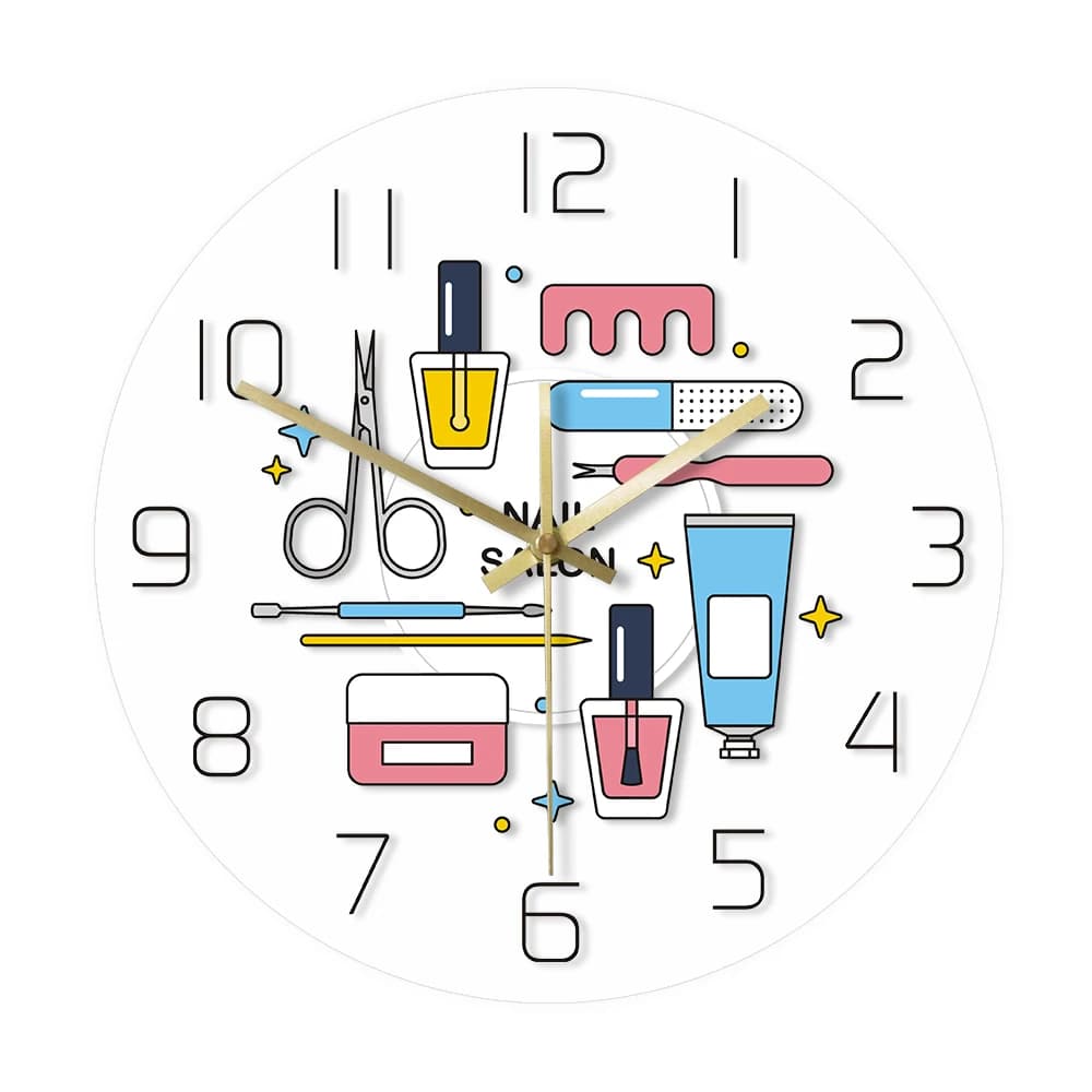 Orologio da Parete in Acrilico Trasparente per Salone di Bellezza, Decorazione per Negozio di Manicure, Design per Salone di Bellezza, Orologio Silenzioso da Appendere