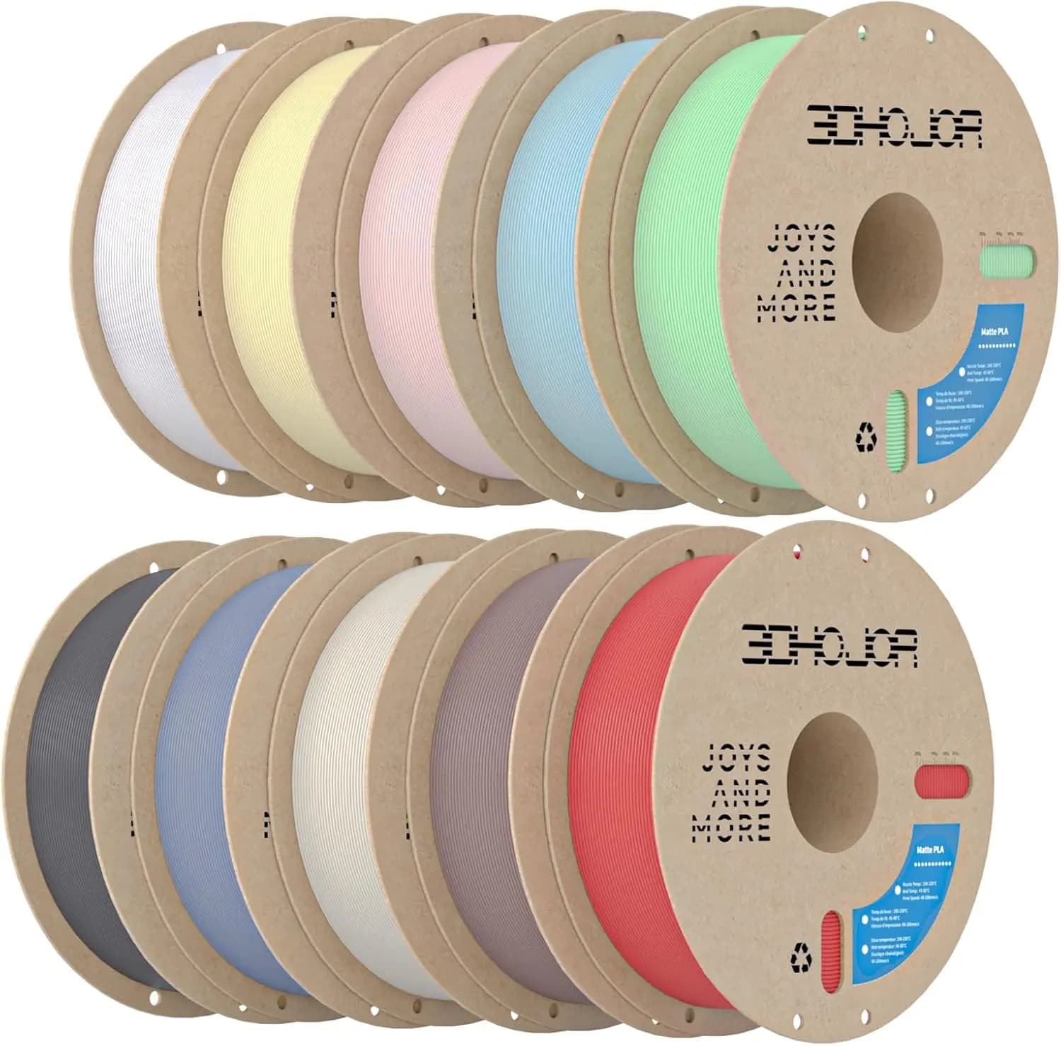 Matte PLA 3D Printer Filament Bundle,10KG PLA Matte Filament 1.75mm, 3D Filament Multicolor, 1KG Spool, 10 Pack,Black+White+Grey