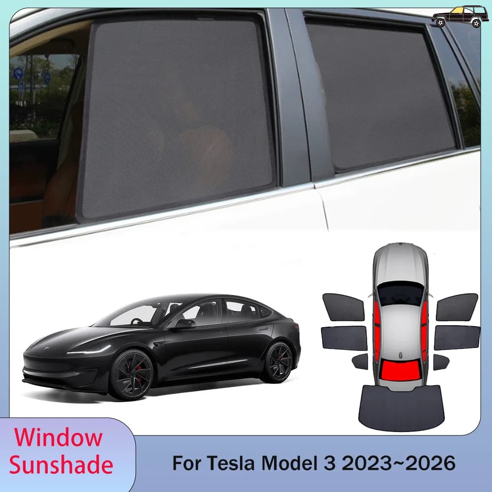Per Tesla Modello 3 2023 ~ 2026 2024 2025 Auto Maglia Magnetica Privacy Parasole Finestrino Laterale Parasole Protezione UV Accessori Solari