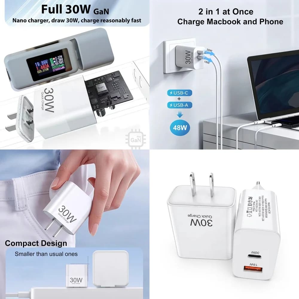 Stable 30W Quick Charge 3.0 US EU Plug Dual Port Power Adapter for iPhone 17 16 15 Pro Max Samsung S26 S25 S24 Xiaomi Huawei
