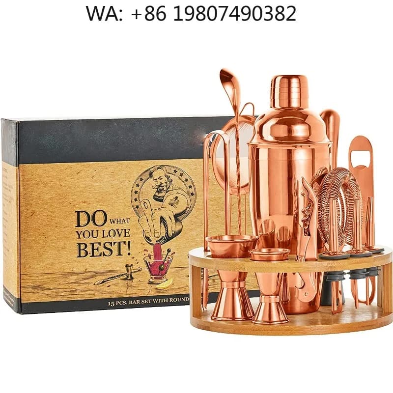 15Pcs Pro Bar Mixing Tool Kit, 750ml Boston Cocktail Shaker Multi Jiggers Strainers Storage Stand, Complete Bartender