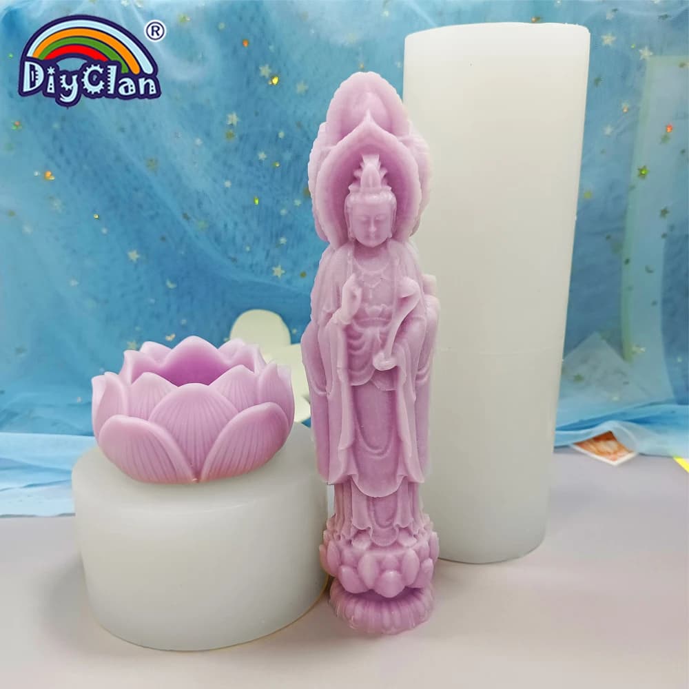 Three Face Guanyin Lotus Terrace Model Silicone Mold Home Crafts Decoration Production Tool Gypsum Candle Resin DIY Mould