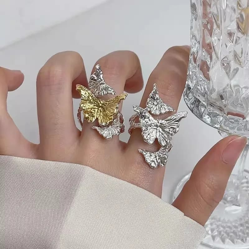 fashion butterfly ring for women gold silver color metal jewelry