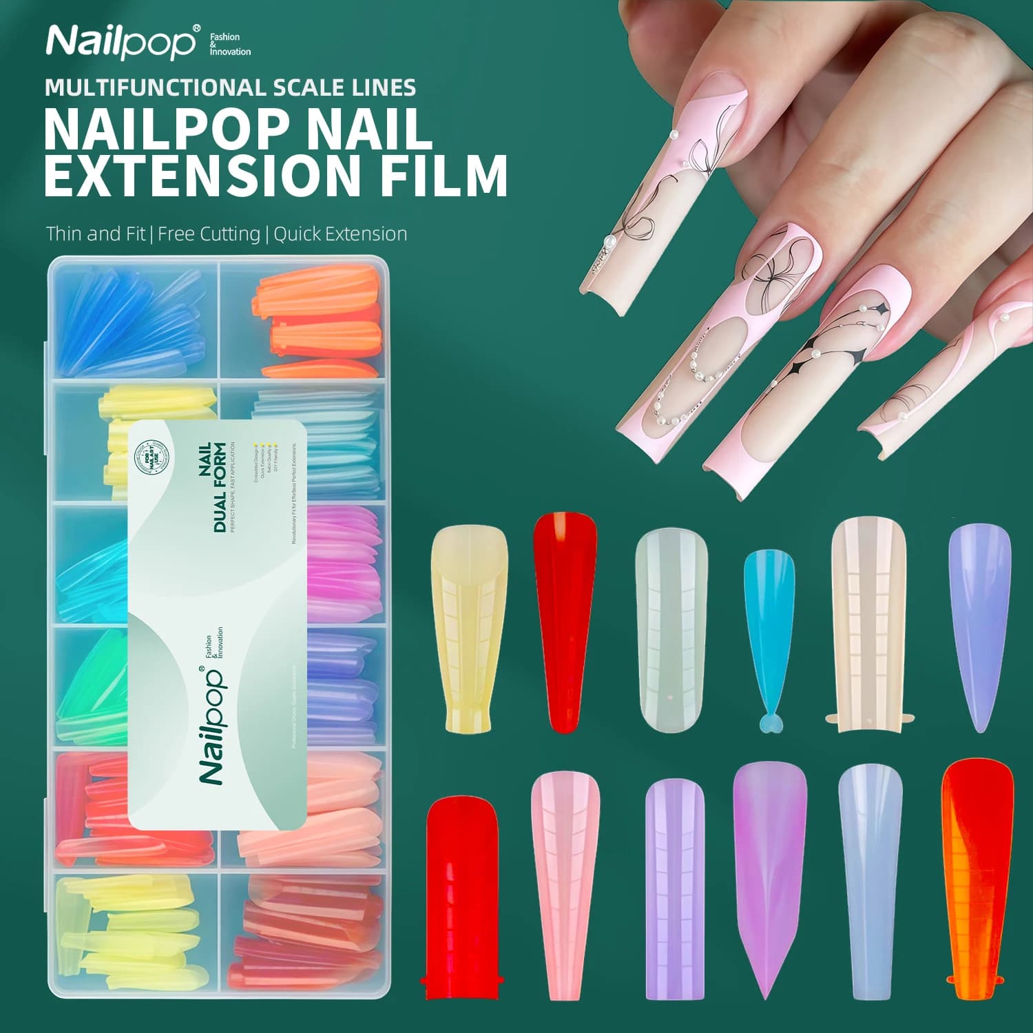 Nailpop Set di Forme Multiple Colorate per Estensione Unghie in Poly Gel Riutilizzabile per Uso Domestico e Professionale 75/288/360 pz