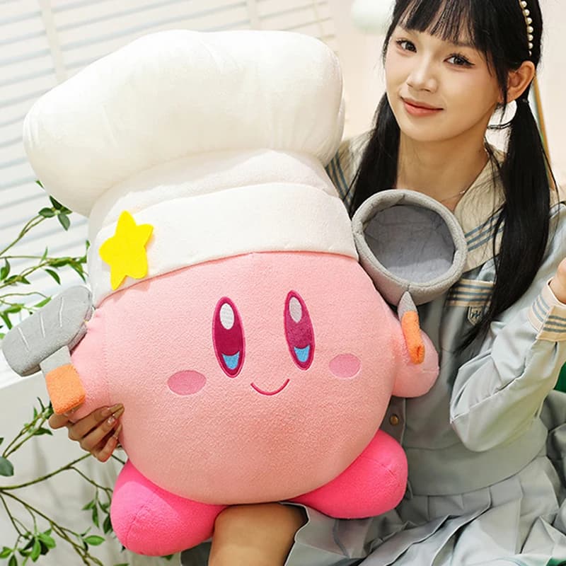Peluche Chef Kirby 35-70cm, Simpatico Pupazzo Imbottito Grande, Cuscino a Forma di Personaggio Anime, Regalo Rosa per Bambini, Decorazione per la Stanza di Compleanno