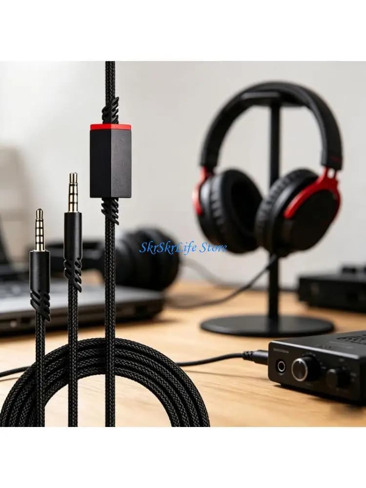 E65E Desktop and Laptop Gaming Headset Replacement Cable, 2Meter 3.5Mm Sound Cord Wit