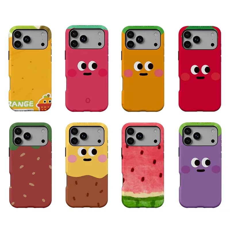 Ins Korean Cartoon Colorful Fruits Expression Phone Case For iPhone 17 Air 16e 16 Pro Max 15 14 Plus 13 12 11 Double-layer Cover