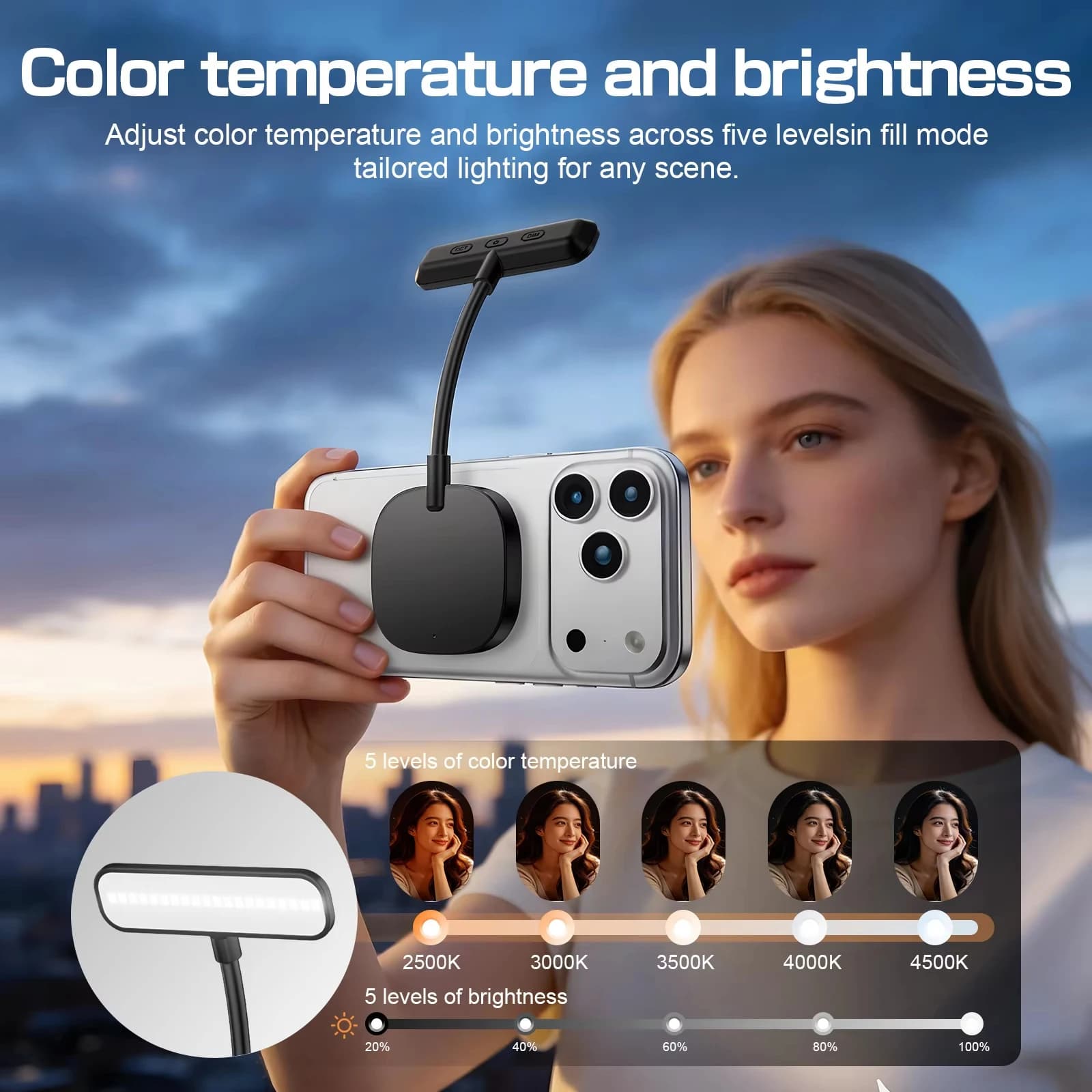 Magnetic Gooseneck LED Fill Light 3 Color Temperature Dimmable Eye Caring Selfie Beauty Lamp Universal for Phone Makeup Reading