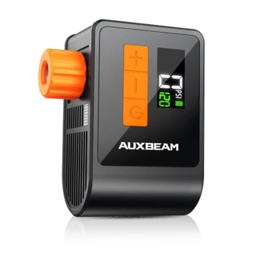 Pompa per Bicicletta Auxbeam Tiny con Manometro 120PSI, Pompa Elettrica per Bici con Valvola Presta e Schrader, Pompa d'Aria Portatile per Bici da Strada C