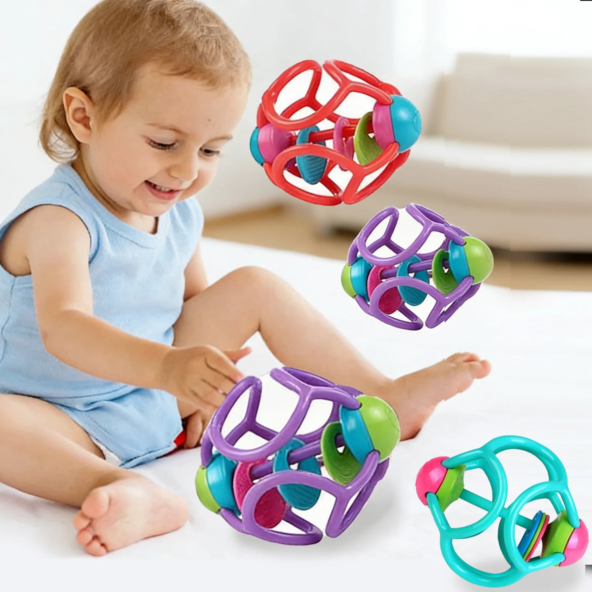 Sonagli per bambini Campana morbida a mano Gioco con palla con foro di presa Giocattoli per massaggiagengive per neonati Giocattolo per lo sviluppo sensoriale del bambino Giocattoli di cattura per bambini