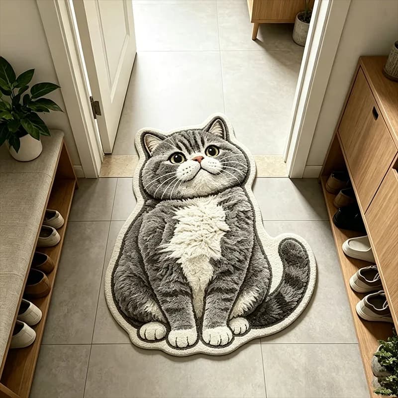 VIKAMA Lazy Cat Bathroom Mat, Quick Dry Non Slip Cute Pet Rug for Shower Room Toilet Home Decor