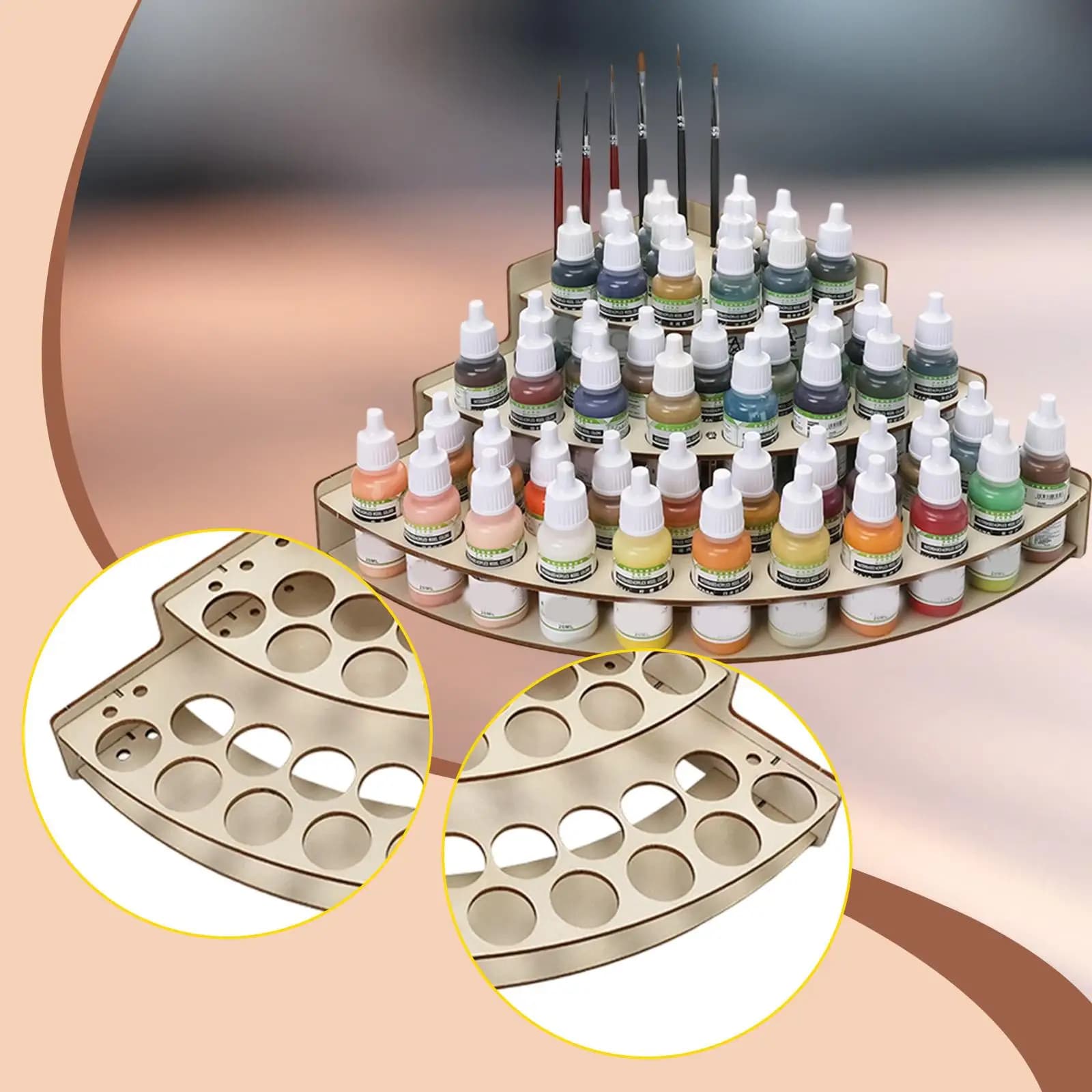 Multifunction Craft Paint and Brush Organizer Rack DIY Wood Paint Holder for Acrylic Paint Bottles