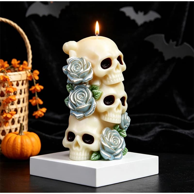Skull Candle Silicone Mold Dark Gothic Halloween Desktop Ornament Epoxy Resin Gypsum Diy Home Decor Sculpture Casting Craft Tool