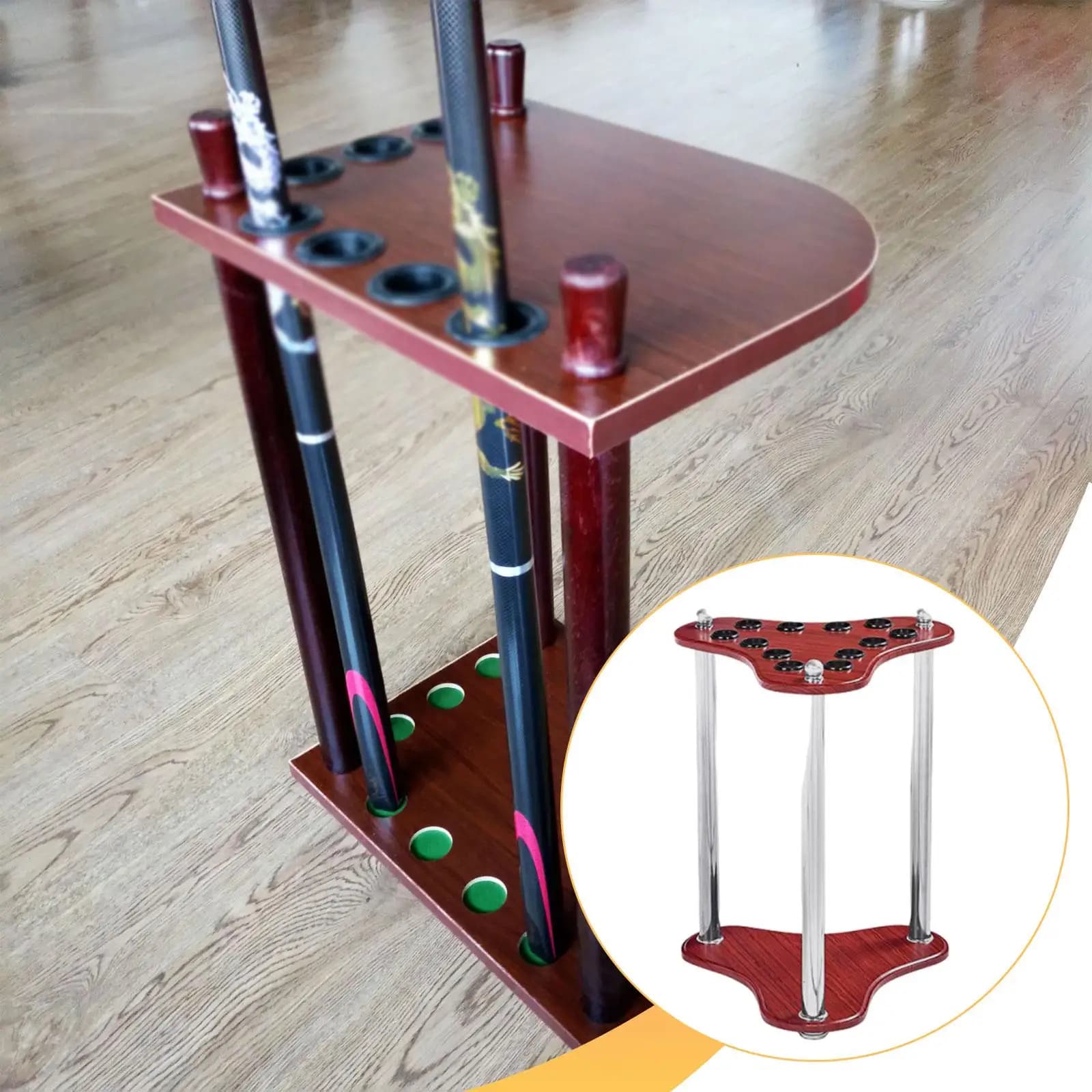 Portastecche da Biliardo in Legno da Terra con 12 Scomparti per Organizzazione e Conservazione Accessori Sala Giochi