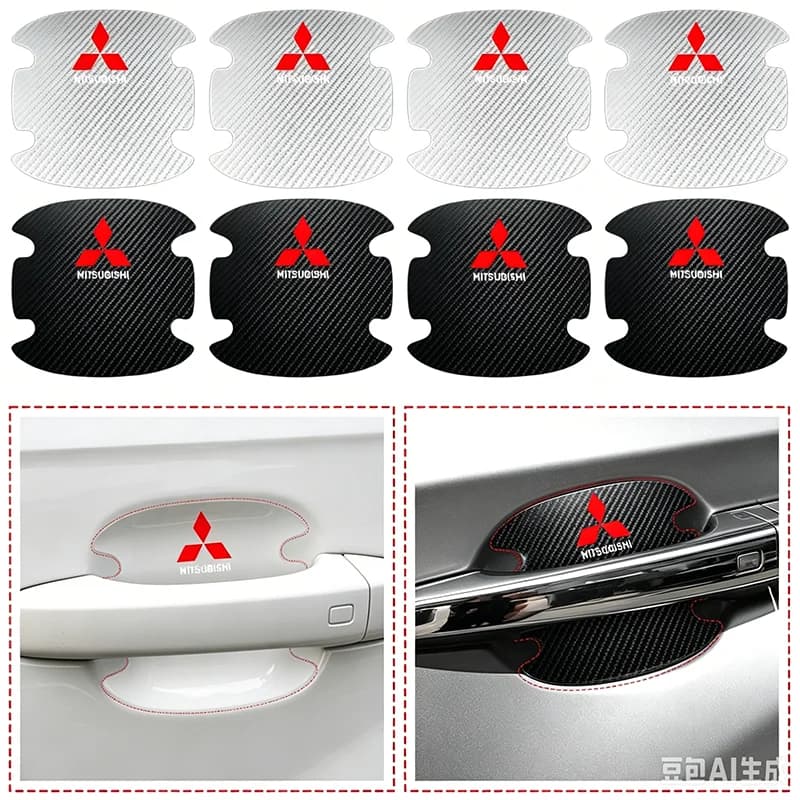 Carbon fiber Car Door Handle Protection Sticker Emblem Car Styling For Mitsubishi ASX Lancer Pajero Outlander L200 Delica Eclips