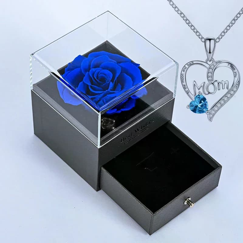 Lussuosa Confezione Regalo con Fiori Conservati, Rosa Viola e Collana con Ciondolo a Cuore 'MAMMA Ti Amo' - Elegante Regalo per la Festa della Mamma e Anniversari