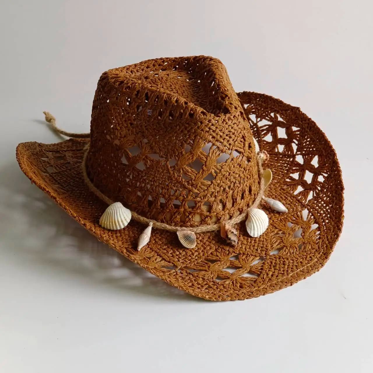 Summer Beach Bohemian Straw Hat Wooden Beads Hollow Out Sun Hat Shell Women Men Western Cowboy Hats chapeau cowboy