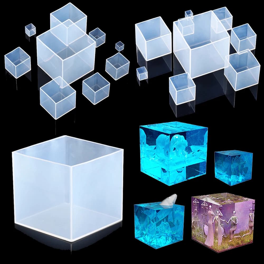 Stampi in Silicone Trasparente a Forma di Cubo, Grandi Stampi Quadrati Profondi per Resina Epossidica, Stampi in Silicone Trasparente per Creazione di Gioielli Fai-da-Te