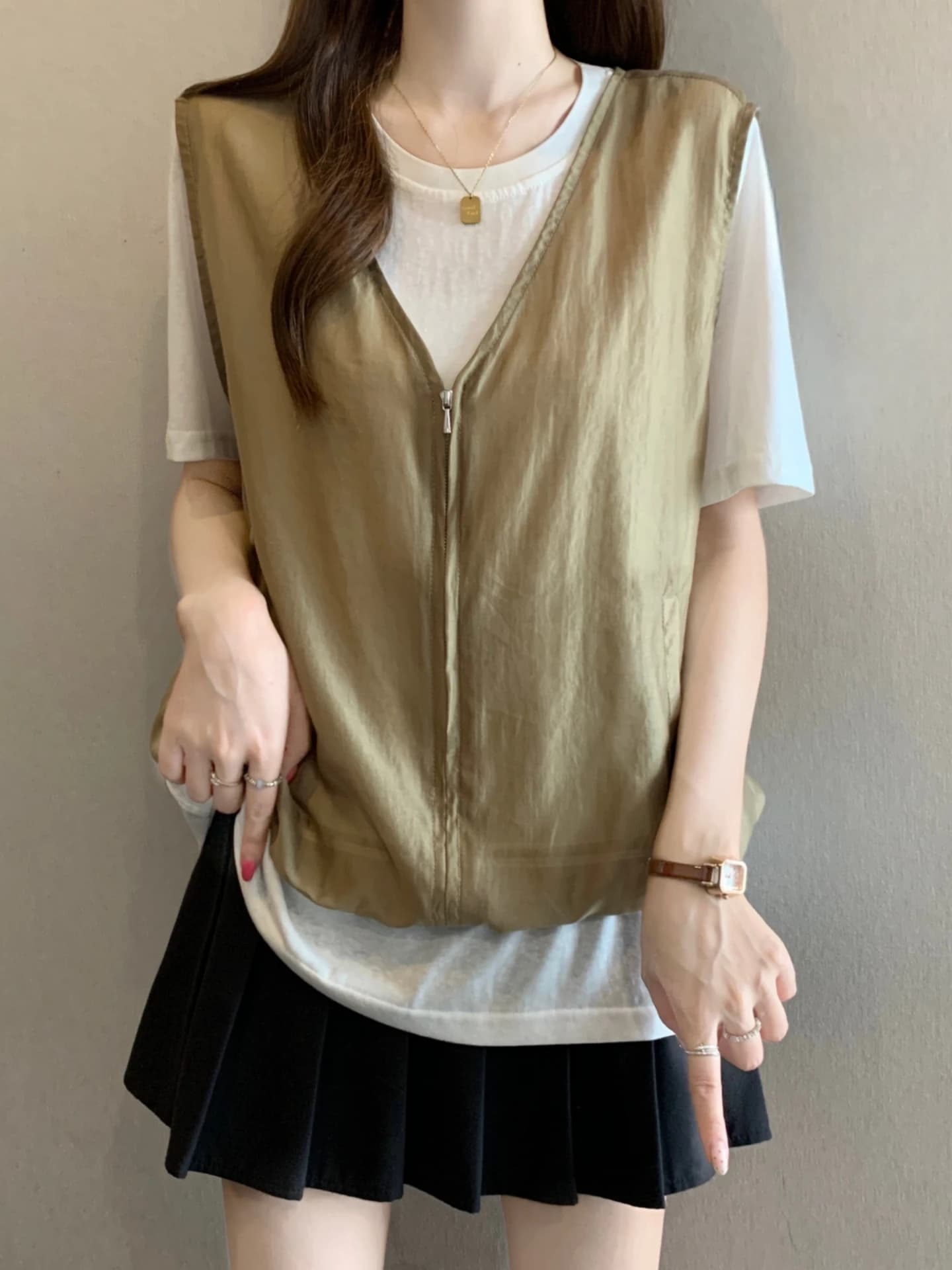 Slimming Splice Short Sleeve T-Shirt Women's Base Shirt Summer New Style plus Size Fat MM Top Korean Version Commute Style