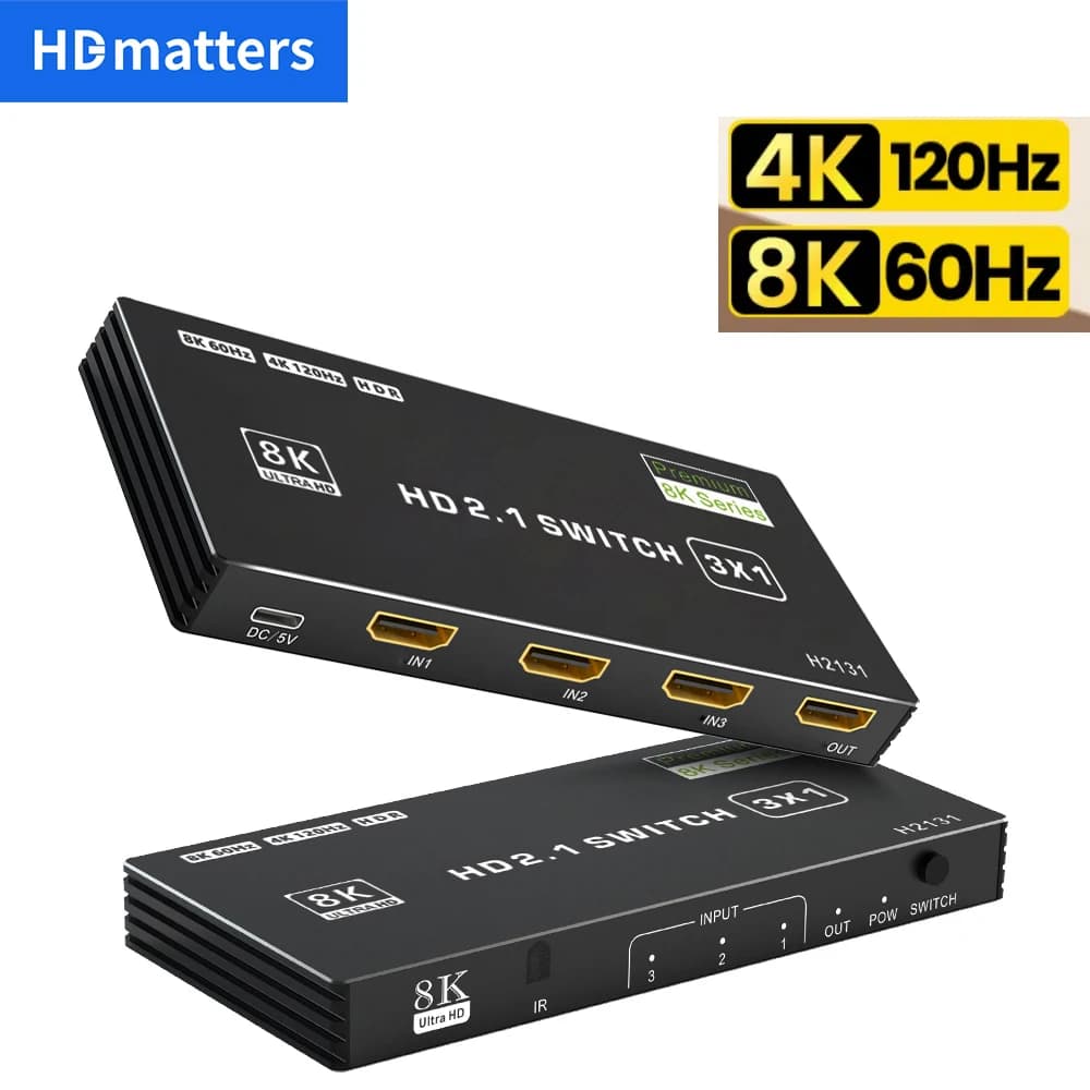 HDMI 2.1 4K 120Hz HDR 60Hz 4K/8K HDMI Automatic Switch 3 in 1 output HDMI Switcher Hub Slector HDMI with PS5 Xbox remote control