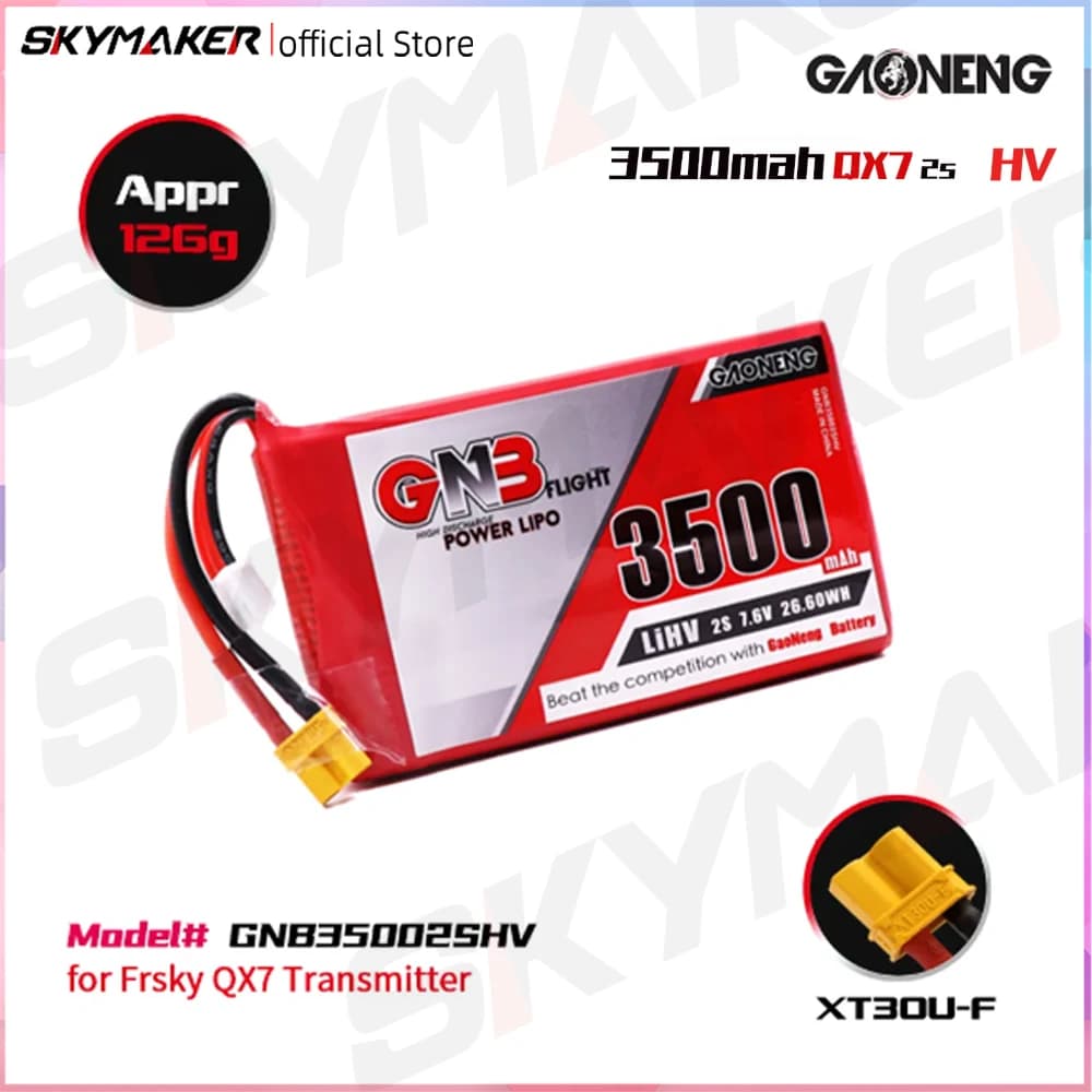 2 PZ - GAONENG GNB LiHV 2S 7.6V 3500mAh 5C Batteria LiPo XT30 per Frsky QX7