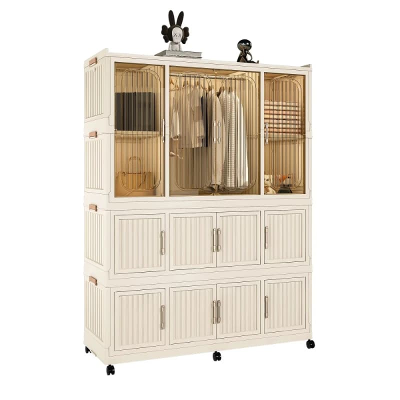 Portable polypropylene wardrobe storage box 12 magnetic doors 12 storage compartments 1 hanging rod 6 hangers