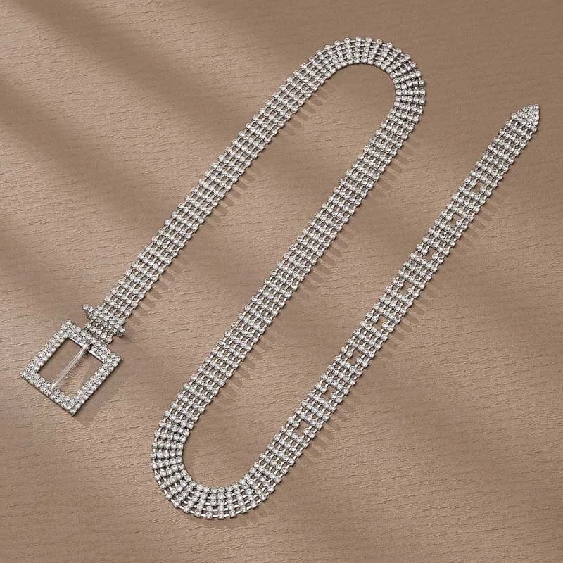 Cintura da sposa con strass lucidi abiti Color argento cintura da sposa fascia da sposa cintura da sposa gioielli catena in vita di cristallo per la festa delle donne