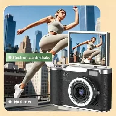 Fotocamera Digitale CCD 4K 48MP con Zoom 8X, Schermo da 2,4 Pollici, Fotocamera HD per Studenti 180° ° Fotocamera per selfie con schermo ribaltabile adatta ai principianti
