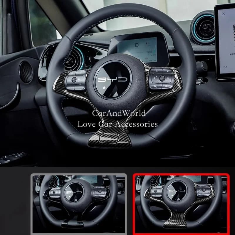 ABS Interior Carbon Fiber Steering Wheel Trim Cover Frame Auto Printing Accessories For BYD Dolphin 2021-2025