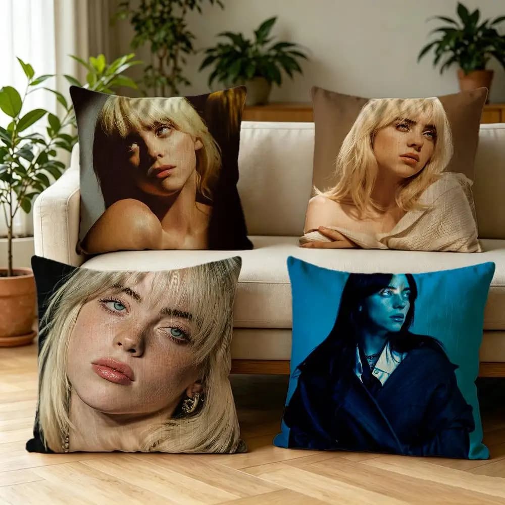 Singer B-Billie Eilish Double-sided print Pillow Case for Sofa Living Room Home office Decor Protective Cover