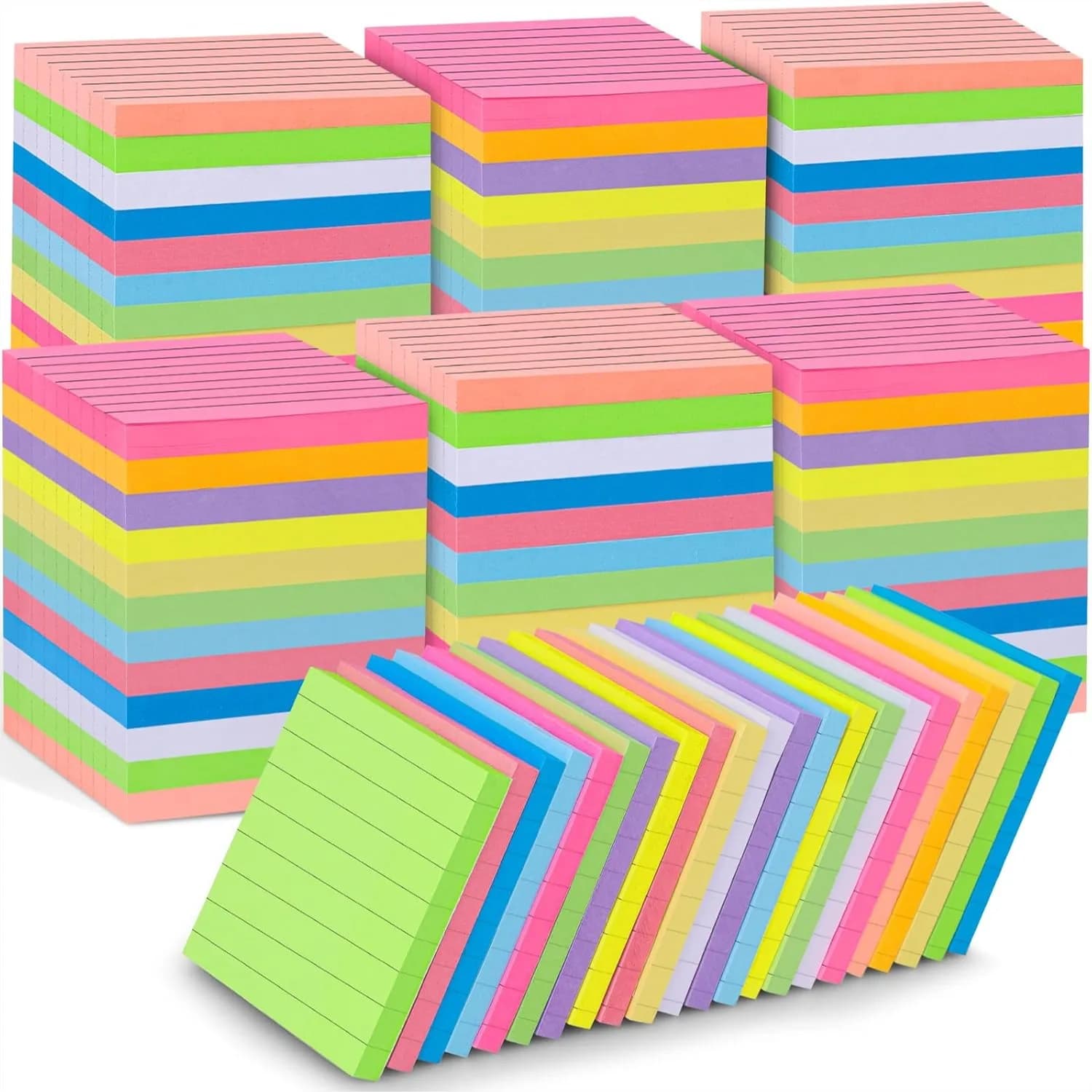 60 Foglietti Adesivi a Righe, 7,6x7,6 cm, Blocchetti Memo Colorati con 12 Colori Vivaci per Scuola, Ufficio e Riunioni