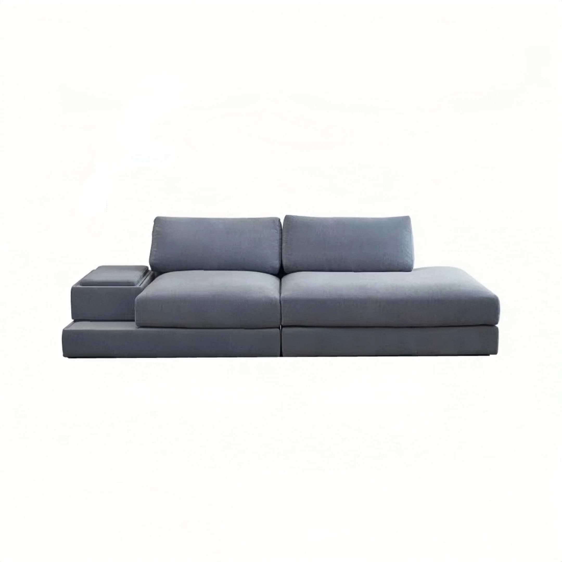 Divano Modulare &c Designer Supo Tofu Block in Tessuto Blu Ciniglia con Braccioli e Contenitore per Soggiorno