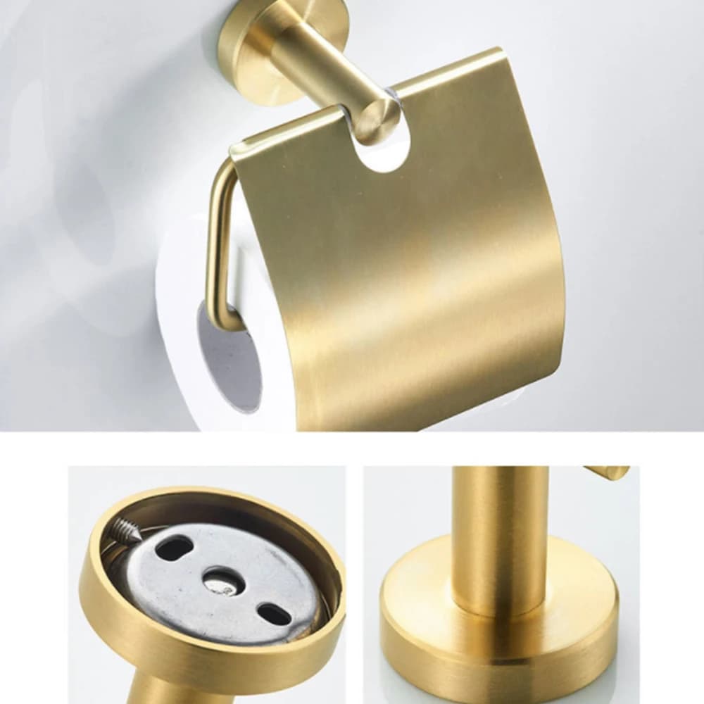 【NUOVO ANNO】 Accessori per il Bagno: Gancio per Accappatoio, Anello Porta Asciugamani, Porta Spazzolino, Portasapone, Portarotolo Dorato Spazzolato