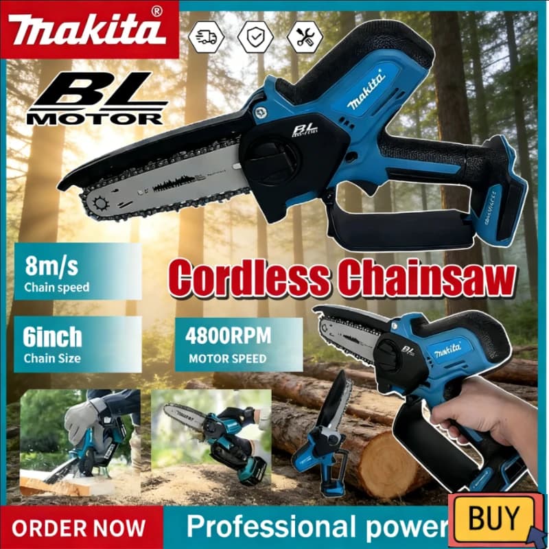 Mini Motosega Portable Makita 18V, Electric, 6 Inches, Chain Saw Wireless for Woodworking, Compact and Handy