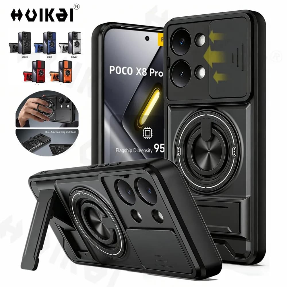 Custodia per Xiaomi Poco X8 Pro Max Poco X7 Pro con supporto magnetico, protezione scorrevole per fotocamera, antiurto, armatura rigida e cavalletto integrato