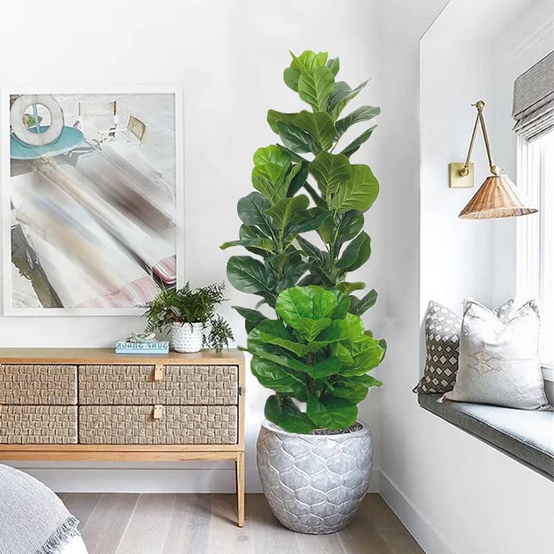 150cm piante finte albero tropicale grandi piante di Ficus artificiali plastica vero tocco foglie di Banyan verde per la decorazione del negozio del giardino di casa