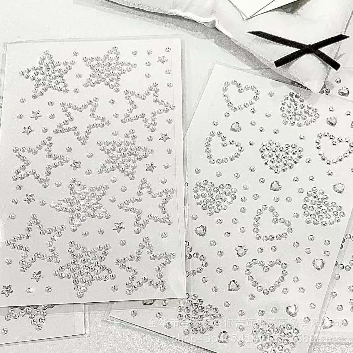 Heart Shape Stickers with Silver Rhinestones, Gems Nail Decoration Tiles Fai-da-Te, Supplies for Scrapbooking, Blogger Style