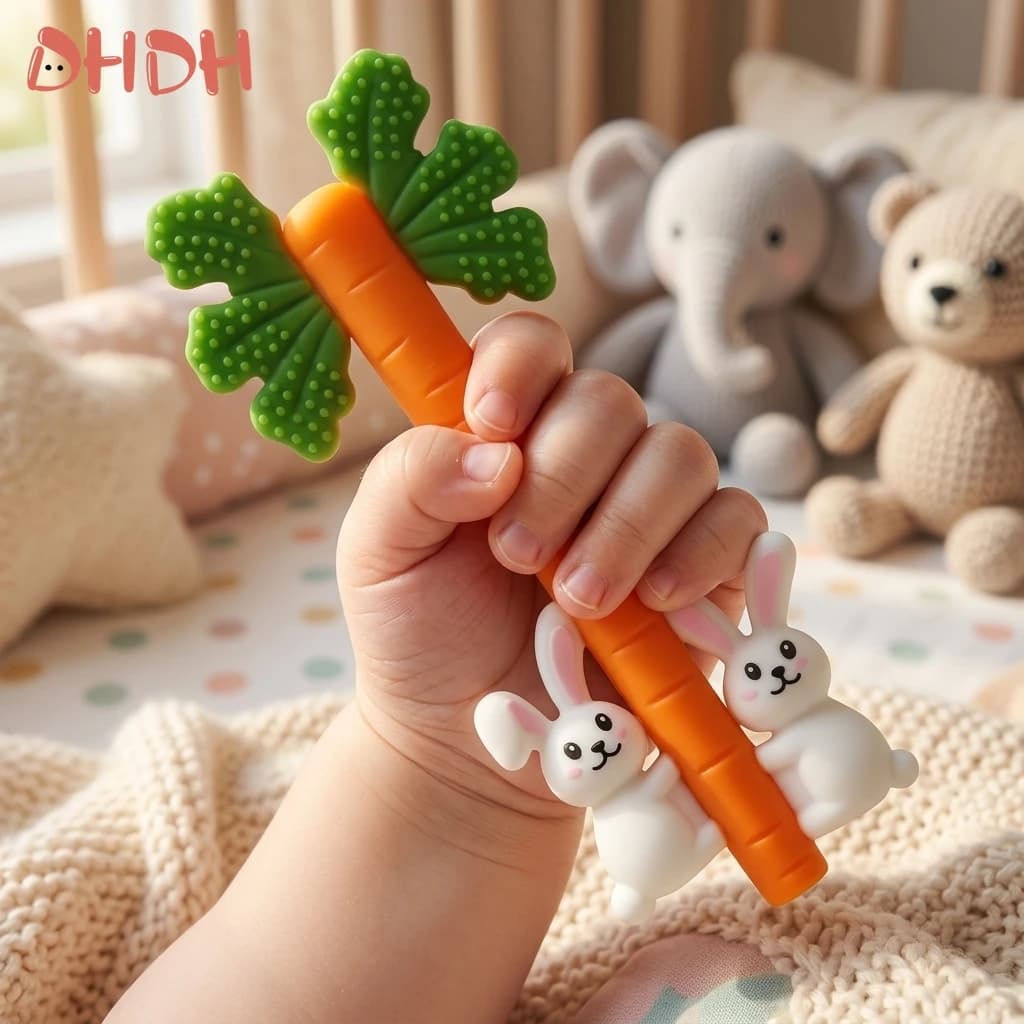 Premium Professional High Quality Advanced Food Grade Silicone BPA Free Hollow Stick Carrot Baby Teether Toy for Newborn Molar