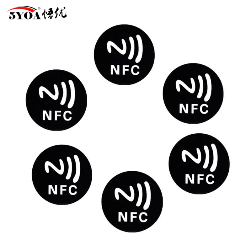 5YOA 6 pezzi adesivi RFID NFC neri Ntag213 Ntag215 Ntag216 13,56 MHz etichetta universale gettone ultraleggero per l'etichettatura della pattuglia