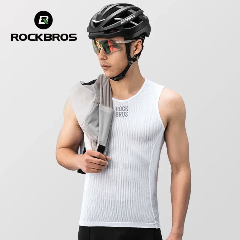 ROCKBROS Gilet da ciclismo da uomo Strato base Top Estate MTB Bike Maglia da bicicletta Intimo in rete traspirante Abbigliamento da ciclismo senza maniche