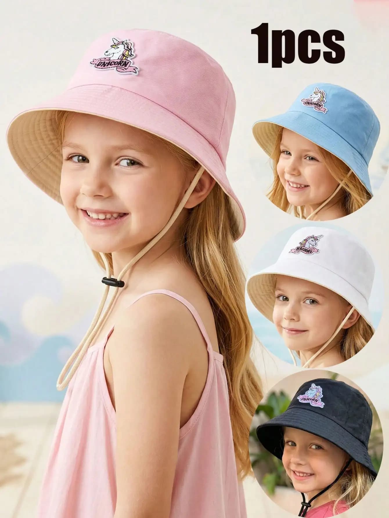 1 cappello a secchiello da bambina 2-6 anni con ricamo unicorno a cartone animato, cappello da sole leggero, grazioso cappello da esterno per viaggi estivi e uscite quotidiane
