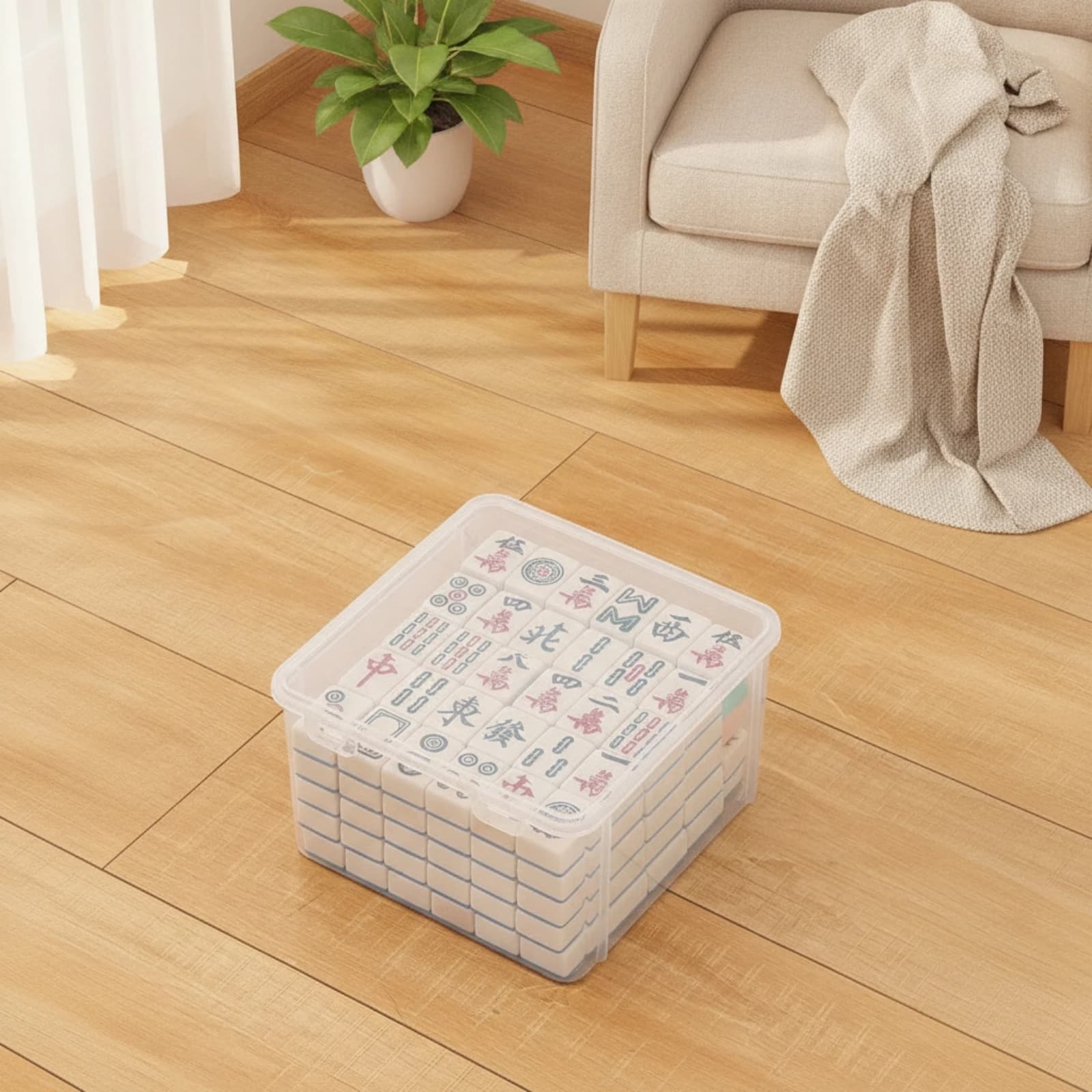 Mahjong Tile Storage Box Transparent Mahjong Storage Box with Lid Portable Secure for Board Game Collectors, Travel