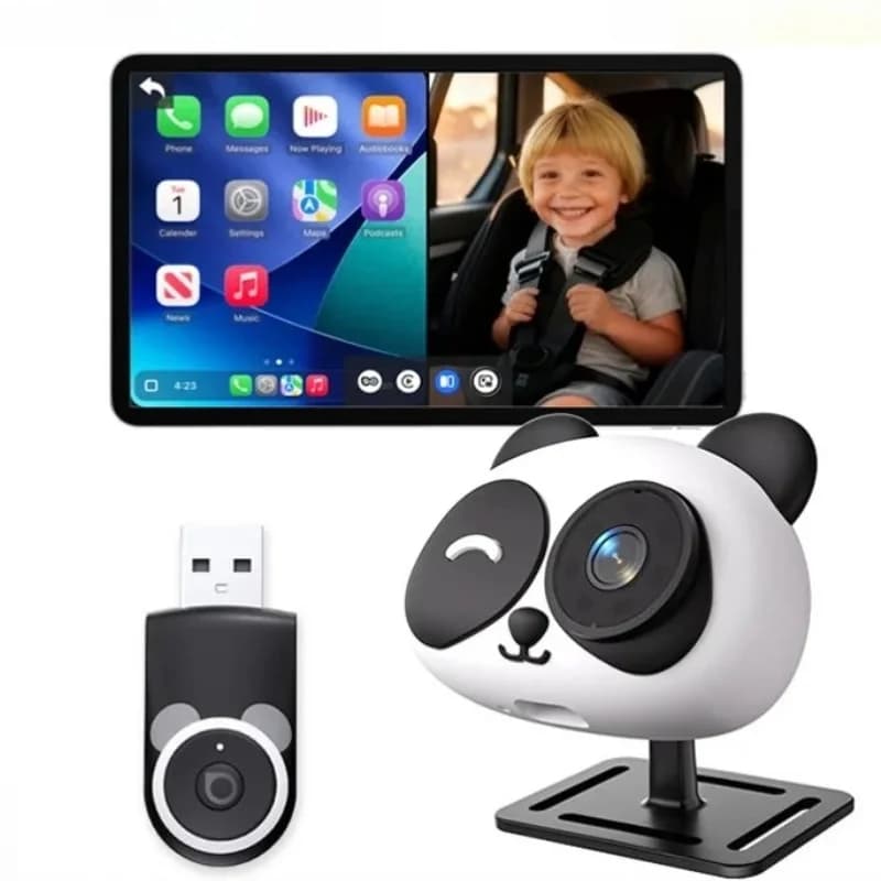 Adattatore Wireless CarPlay Cabin Care con Telecamera per Auto HD 1080P per Bambini 150° ° Monitor per sedile posteriore con visione notturna grandangolare e schermo diviso